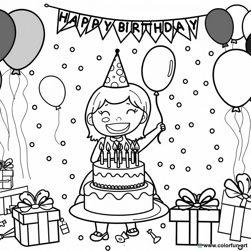 coloring page birthday girl 4 years