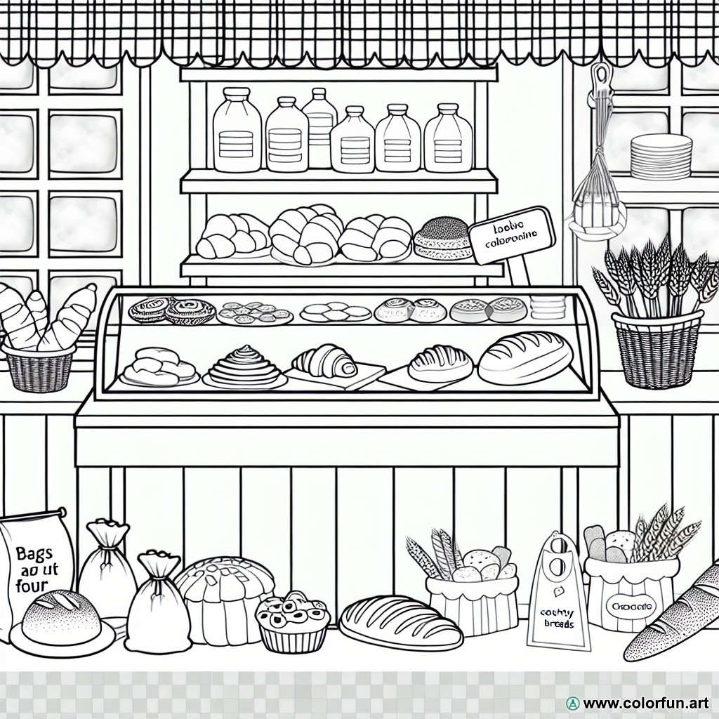 coloring page bakery shop window
