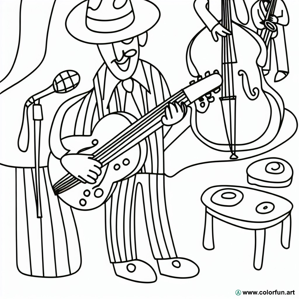 coloring page jazz guitar