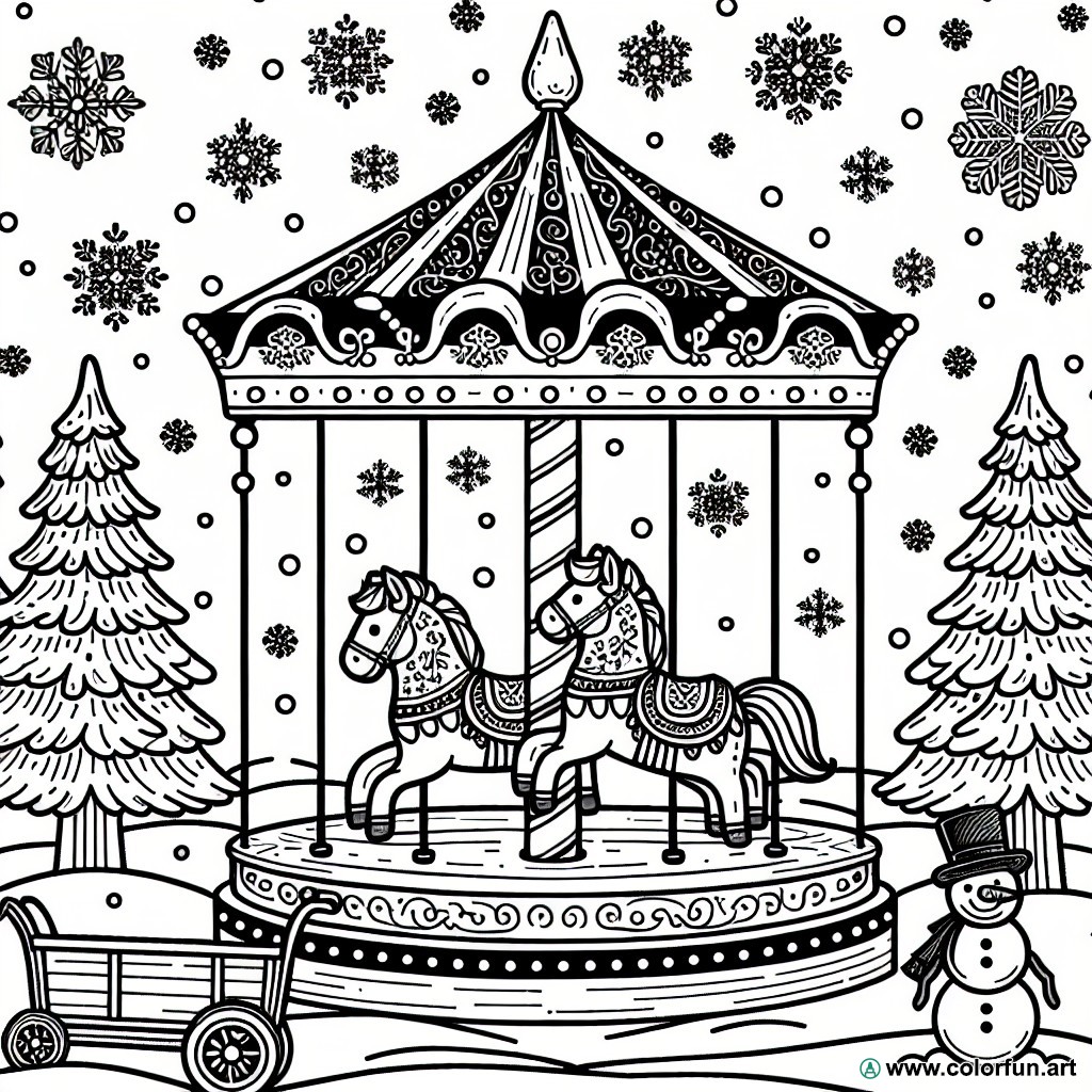 coloring page winter carousel
