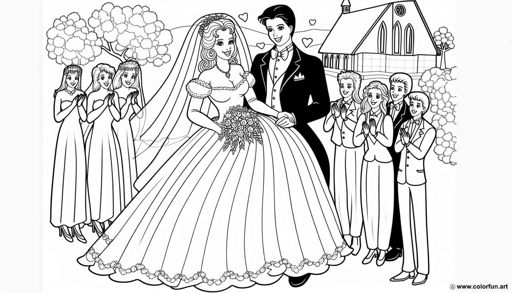 coloring page romantic wedding