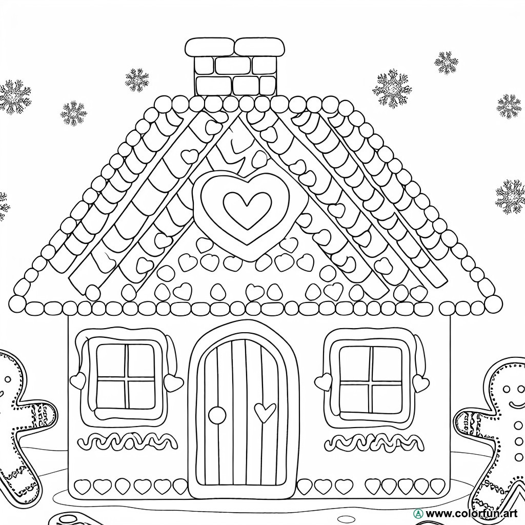 Traditional gingerbread house coloring page