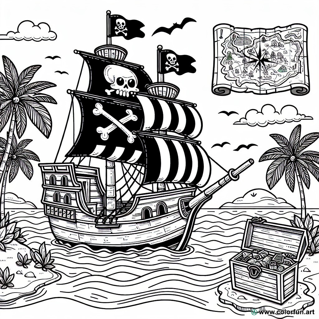 pirate ship treasure coloring page