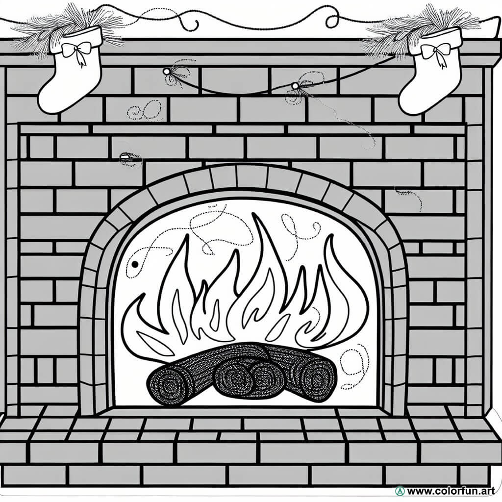 coloring page fireplace fire