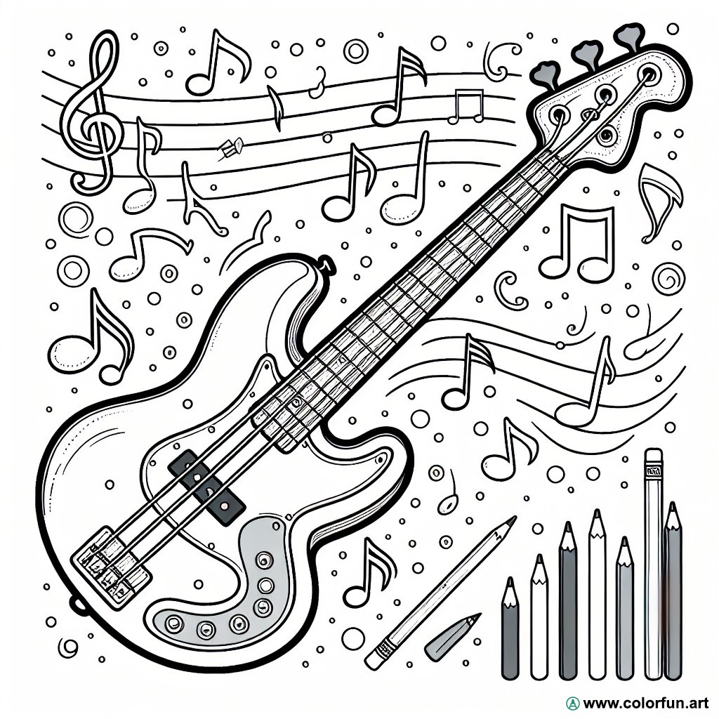 coloring page bass guitar