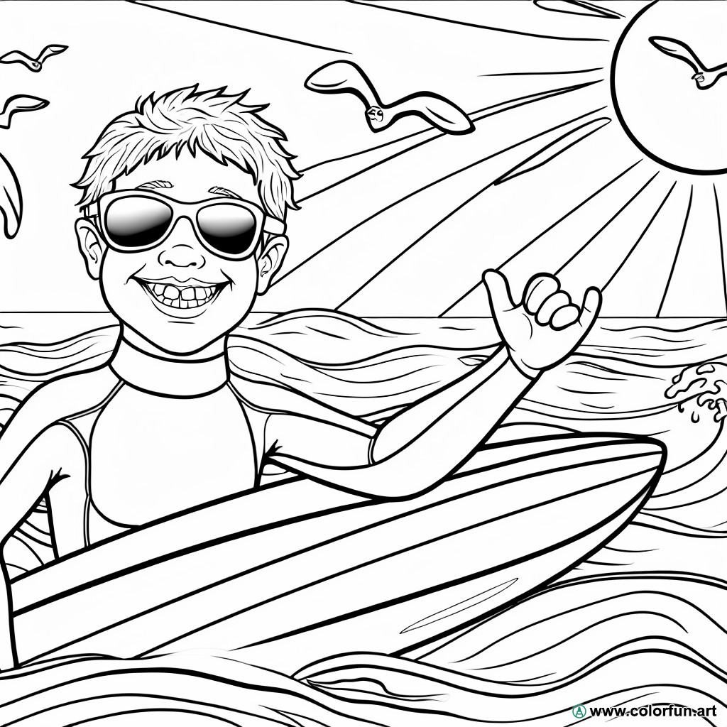 coloring page summer surf