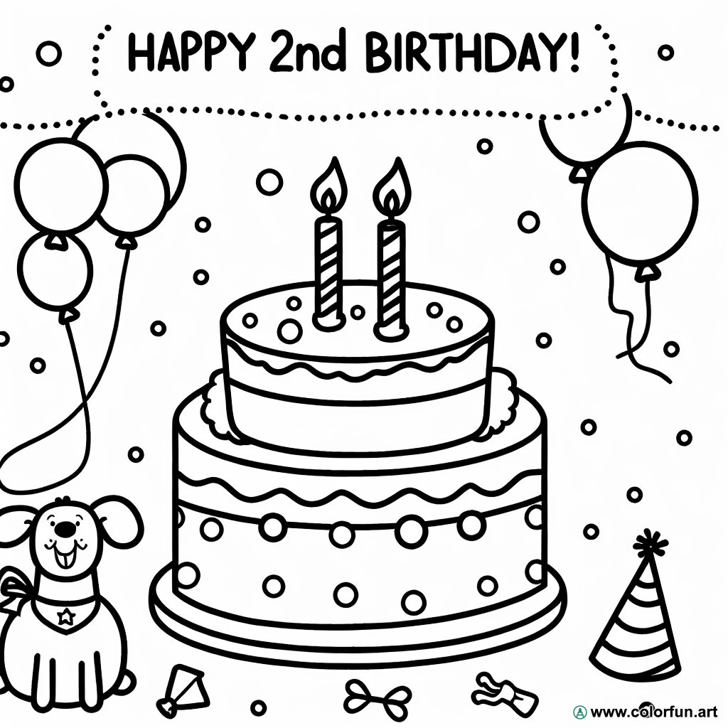 coloring page happy 2nd birthday