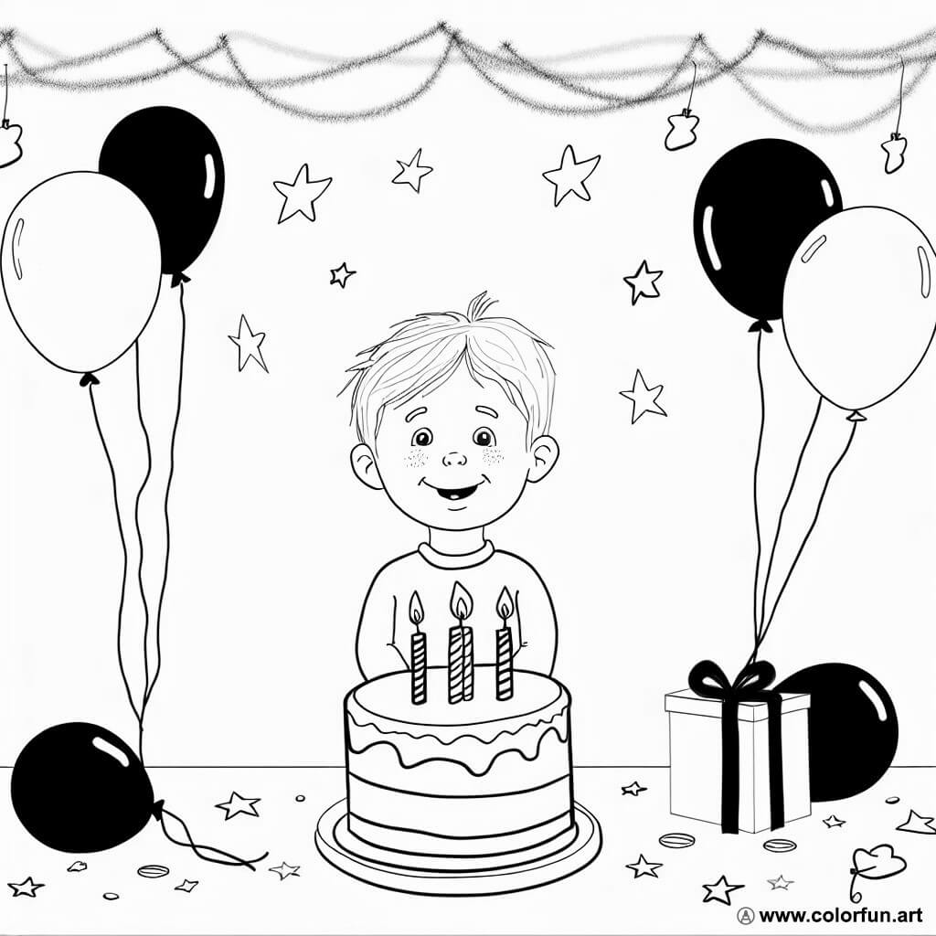 coloring page birthday 3 years boy