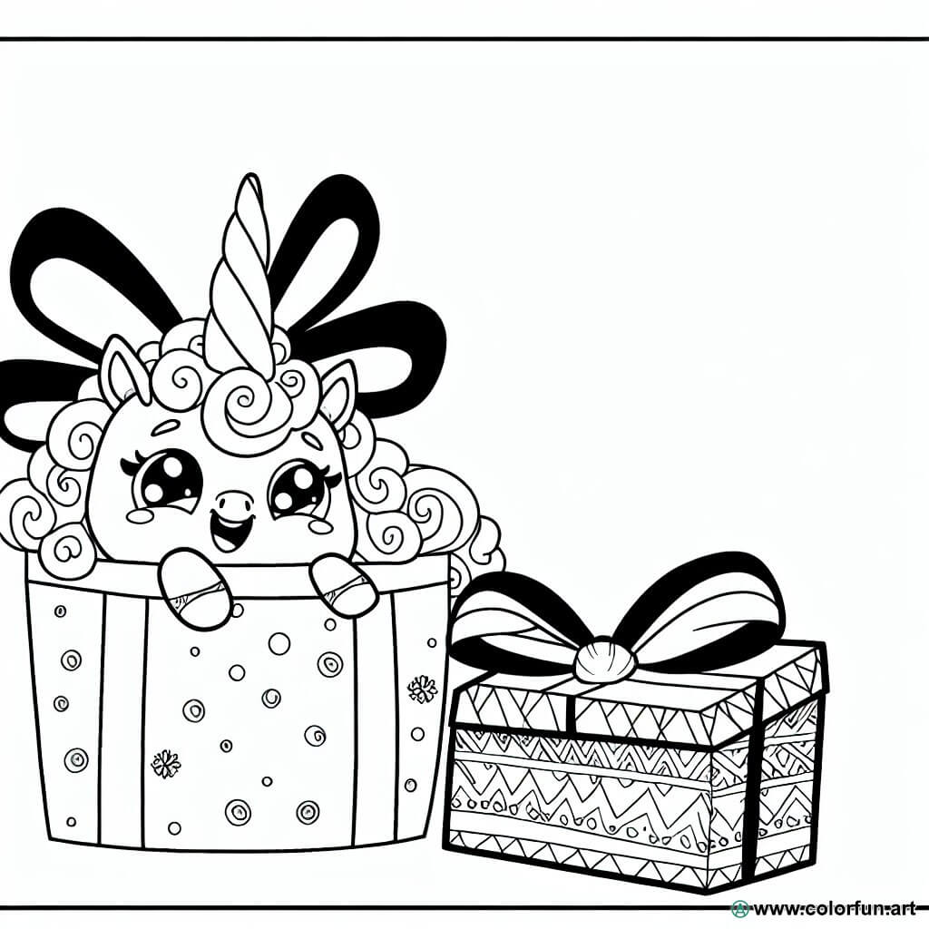 coloring page gift unicorn