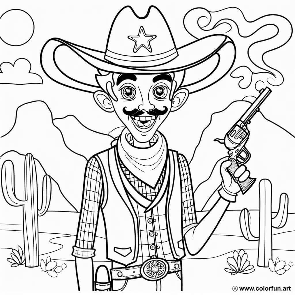coloring page cowboy gun