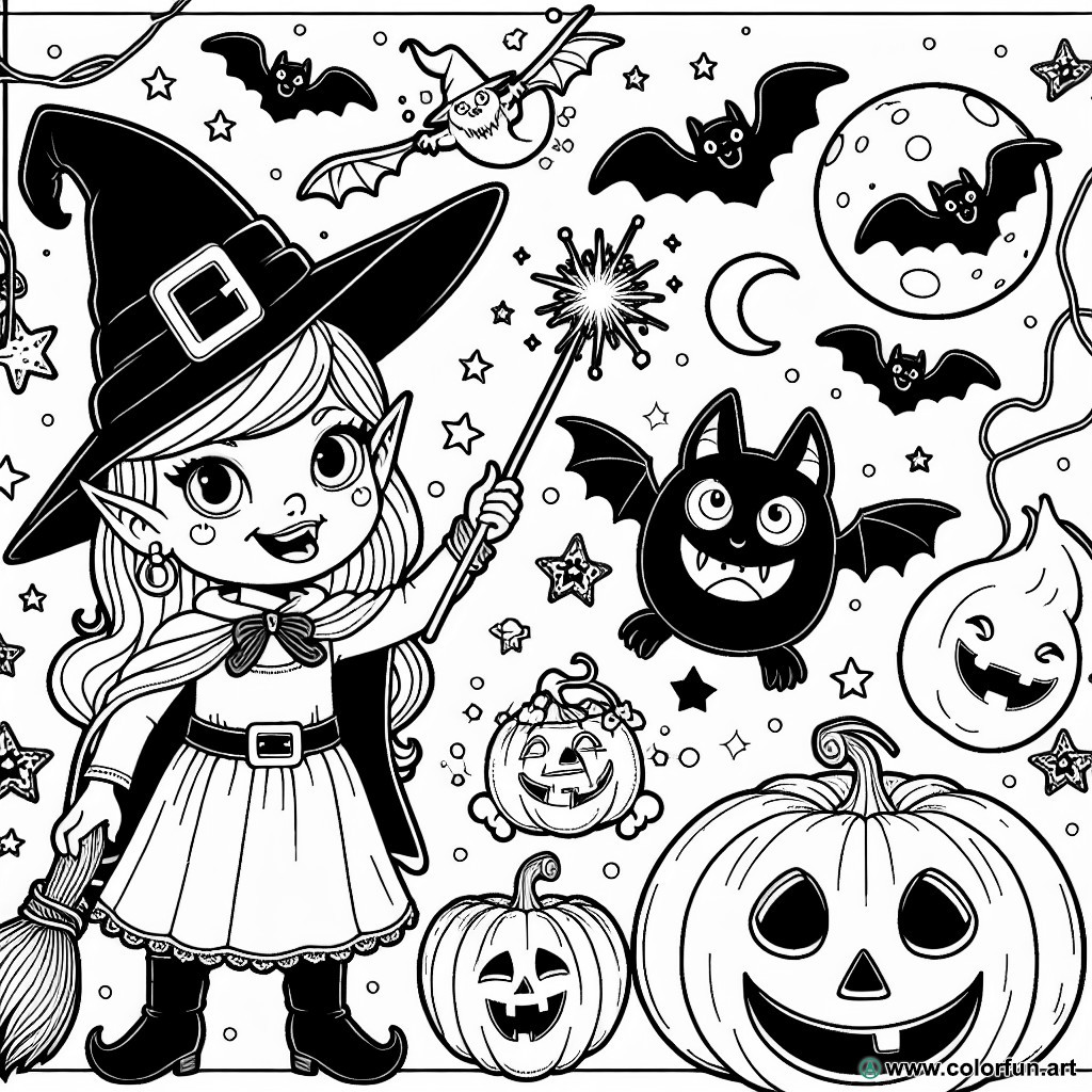coloring page halloween evil witch