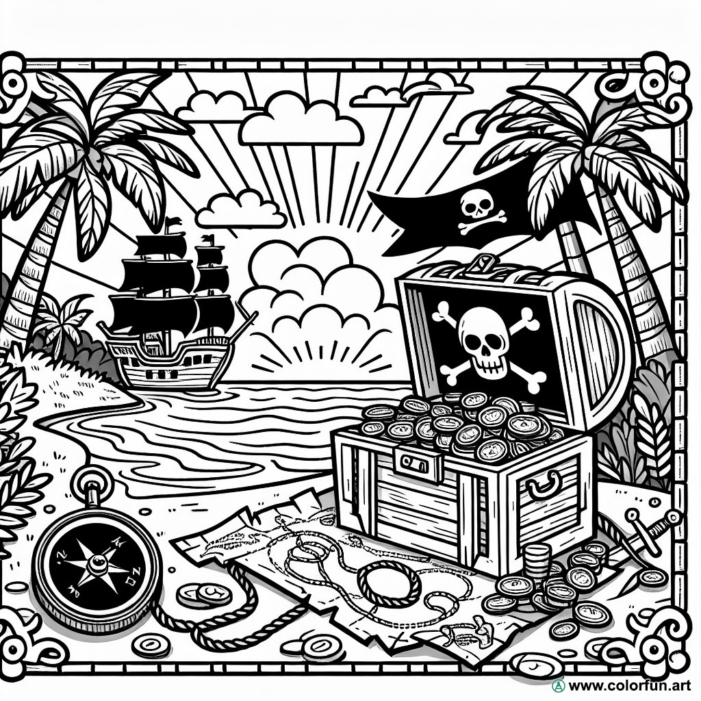 pirate world treasure coloring page