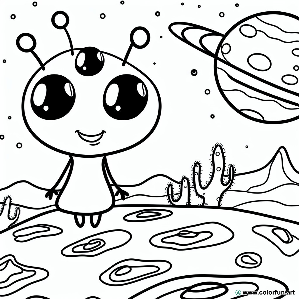 coloring page alien planet