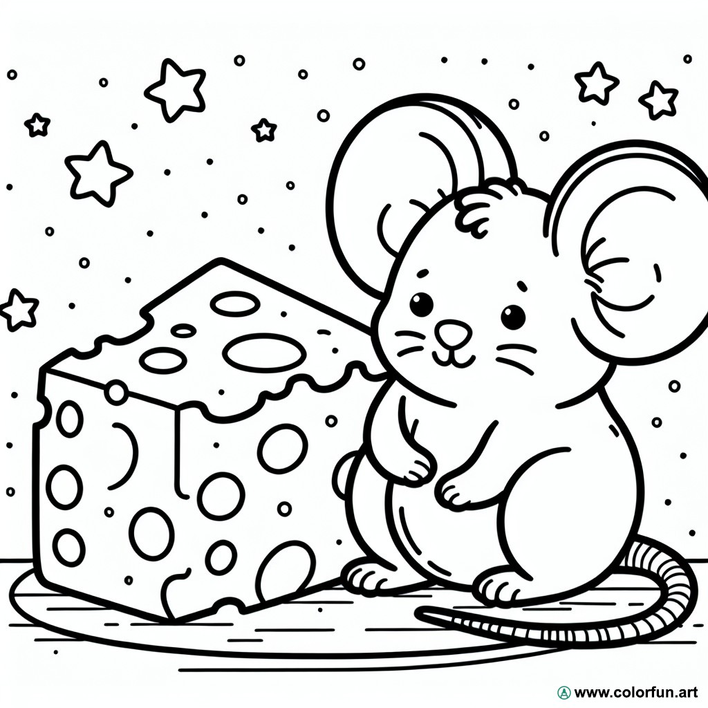 coloring page mouse cheese