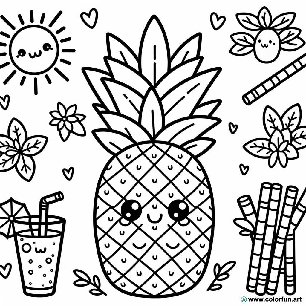 coloring page cute pineapple