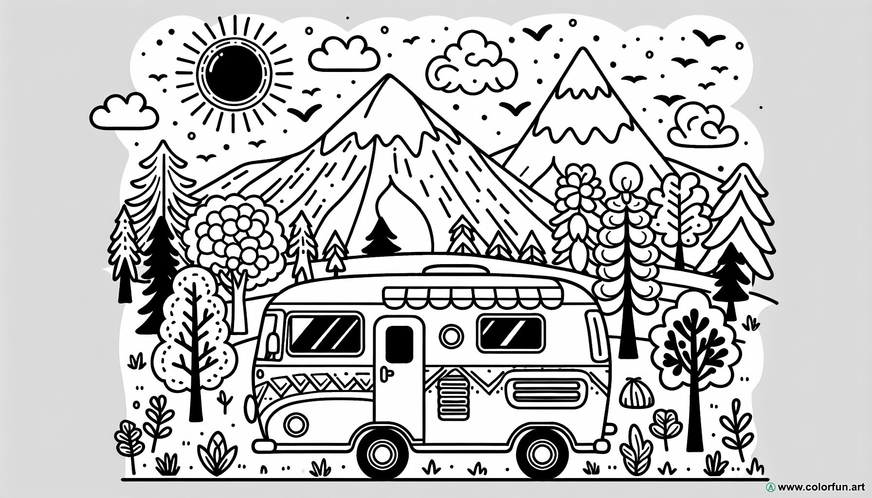 coloring page camper landscape