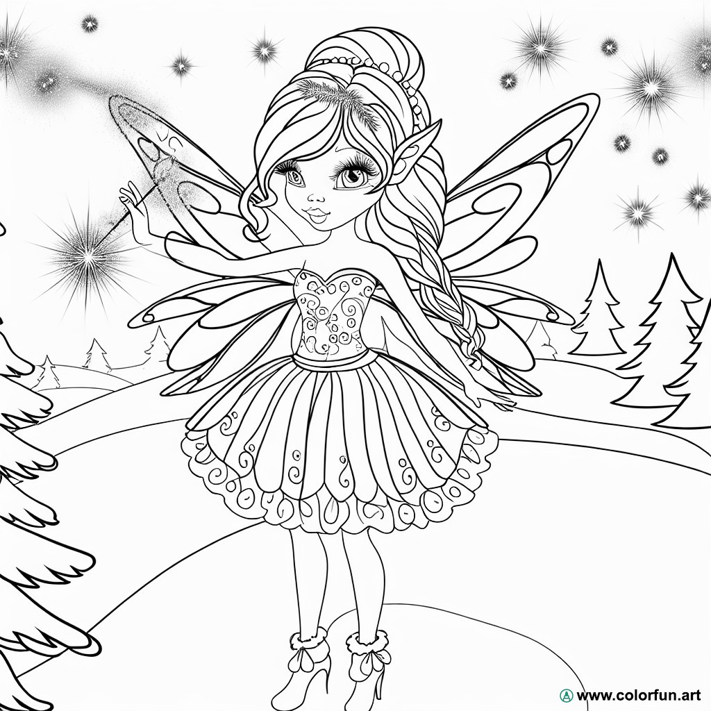 coloring page fairy tinkerbell christmas