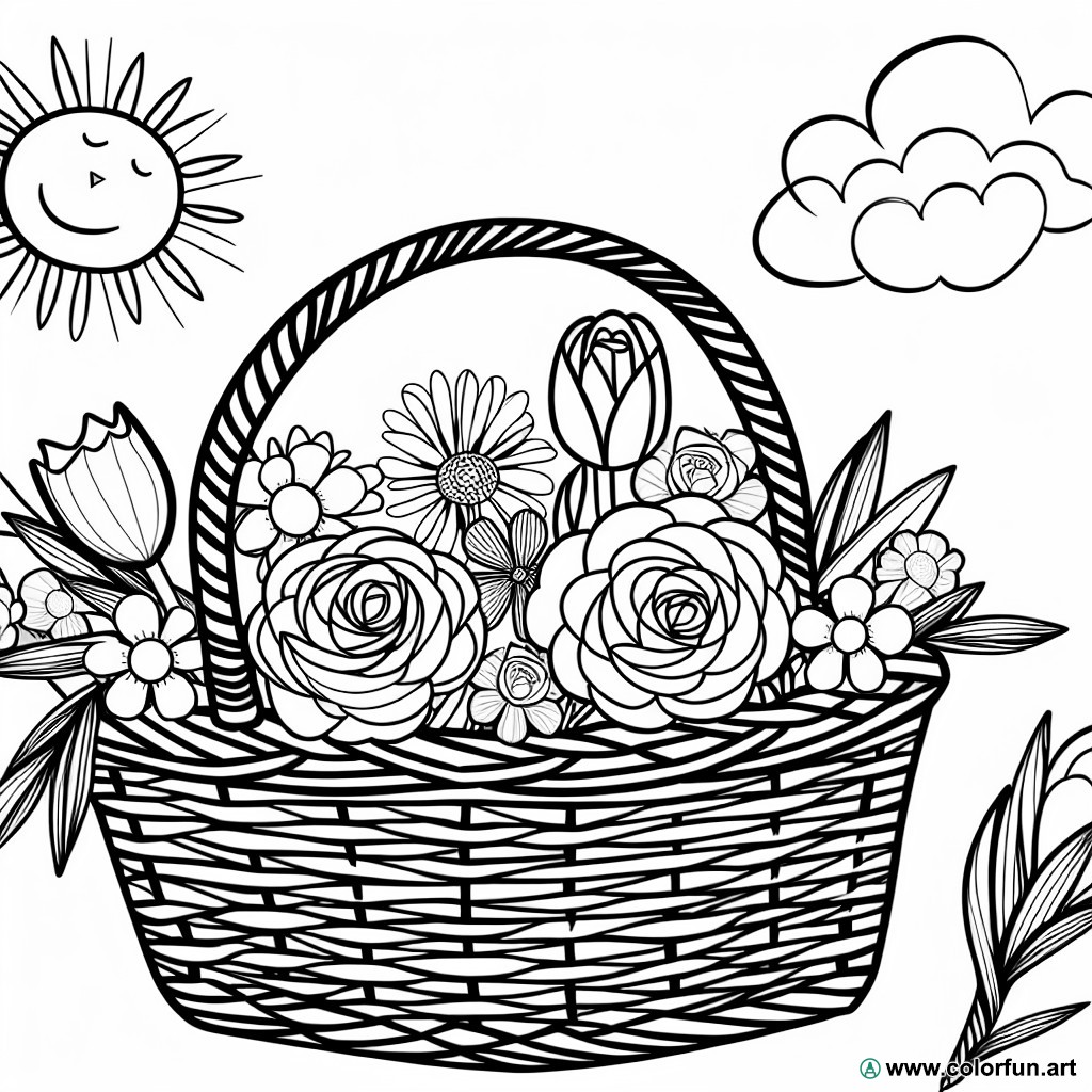 coloring page flower basket