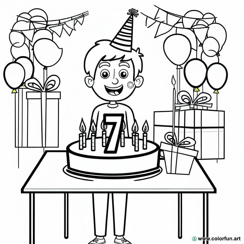 coloring page birthday 7 years boy
