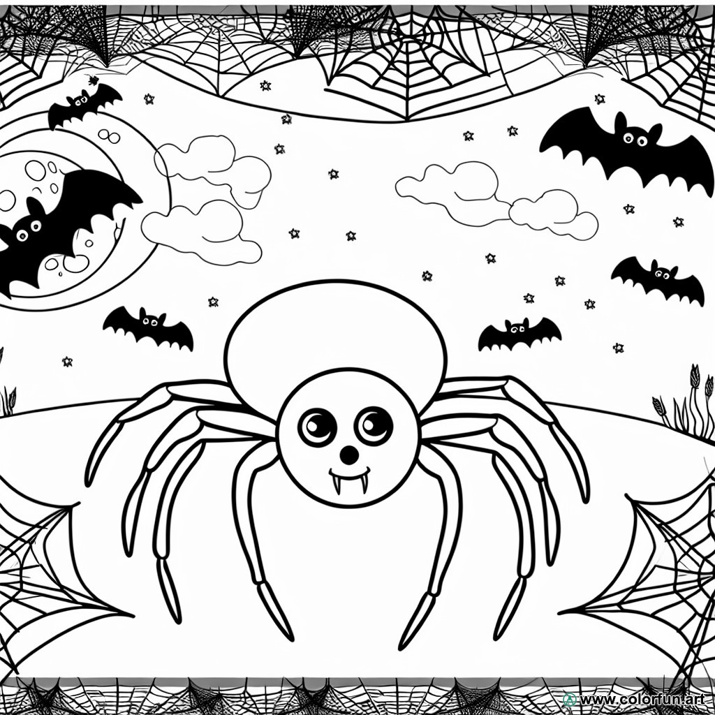 scary difficult Halloween spider coloring page