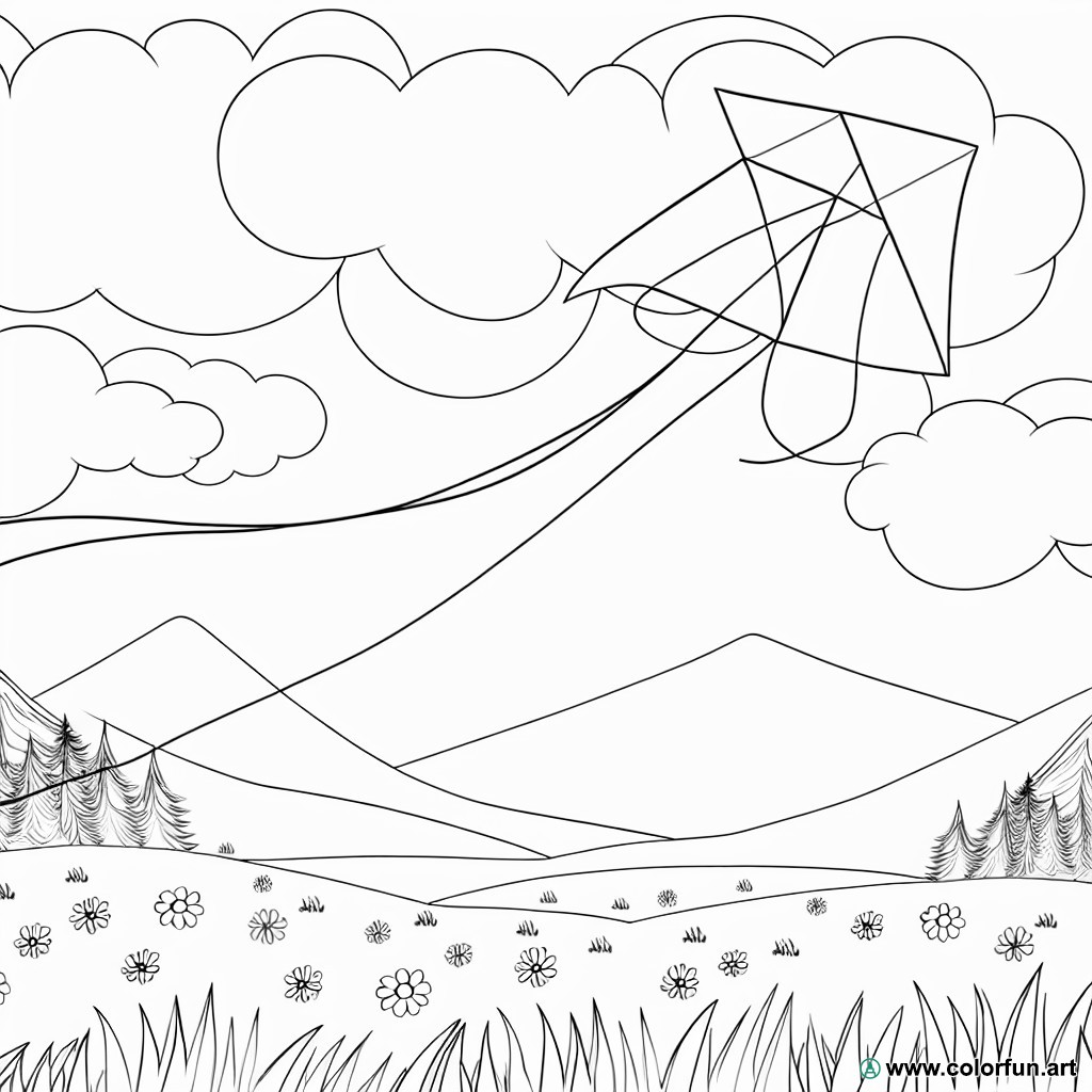 coloring page kite nature