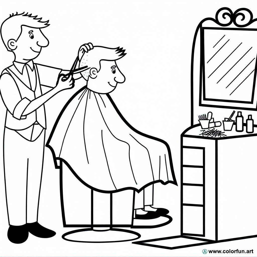 coloring page hairdresser men's haircut