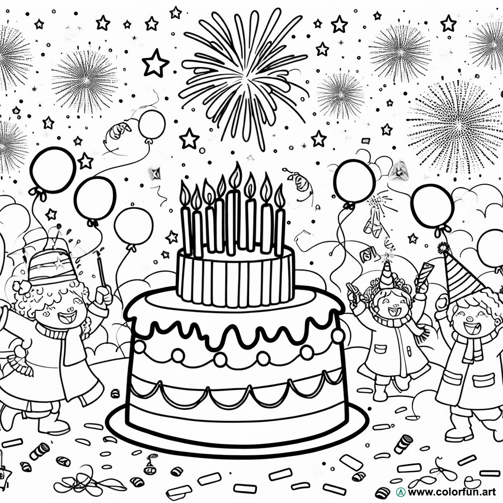 coloring page New Year party