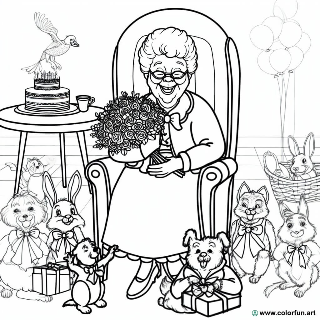 coloring page animals grandmother's day