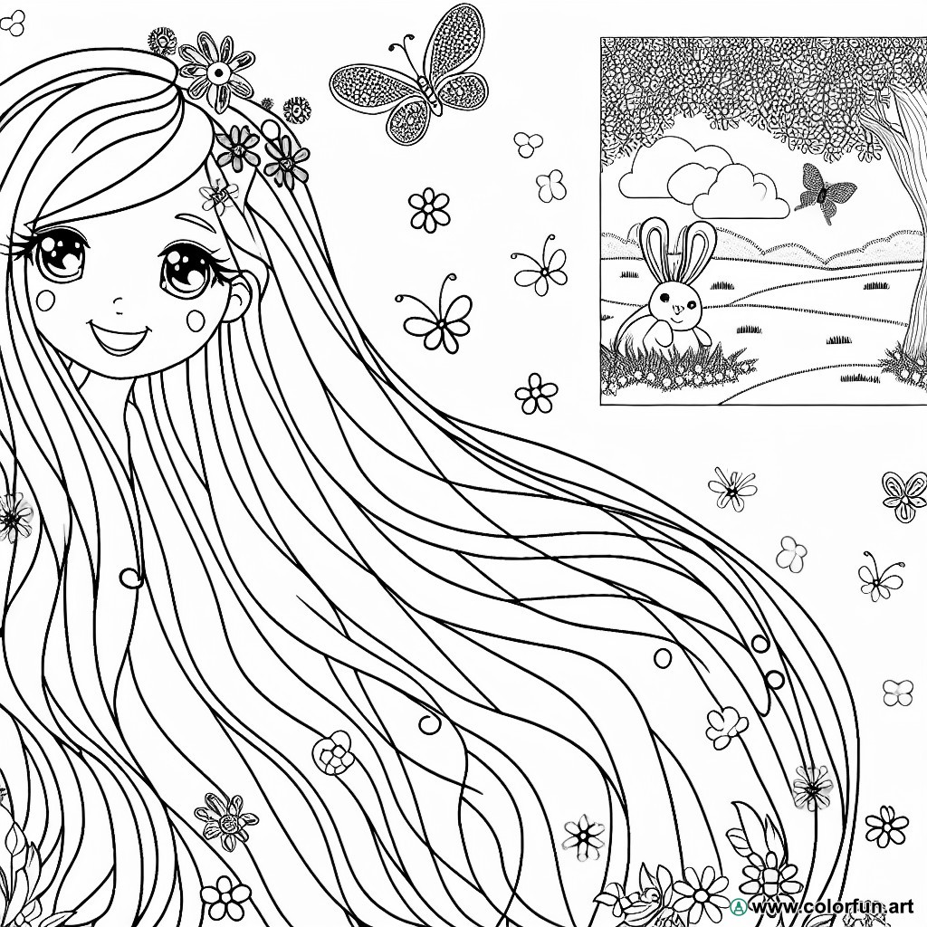 long hair coloring page