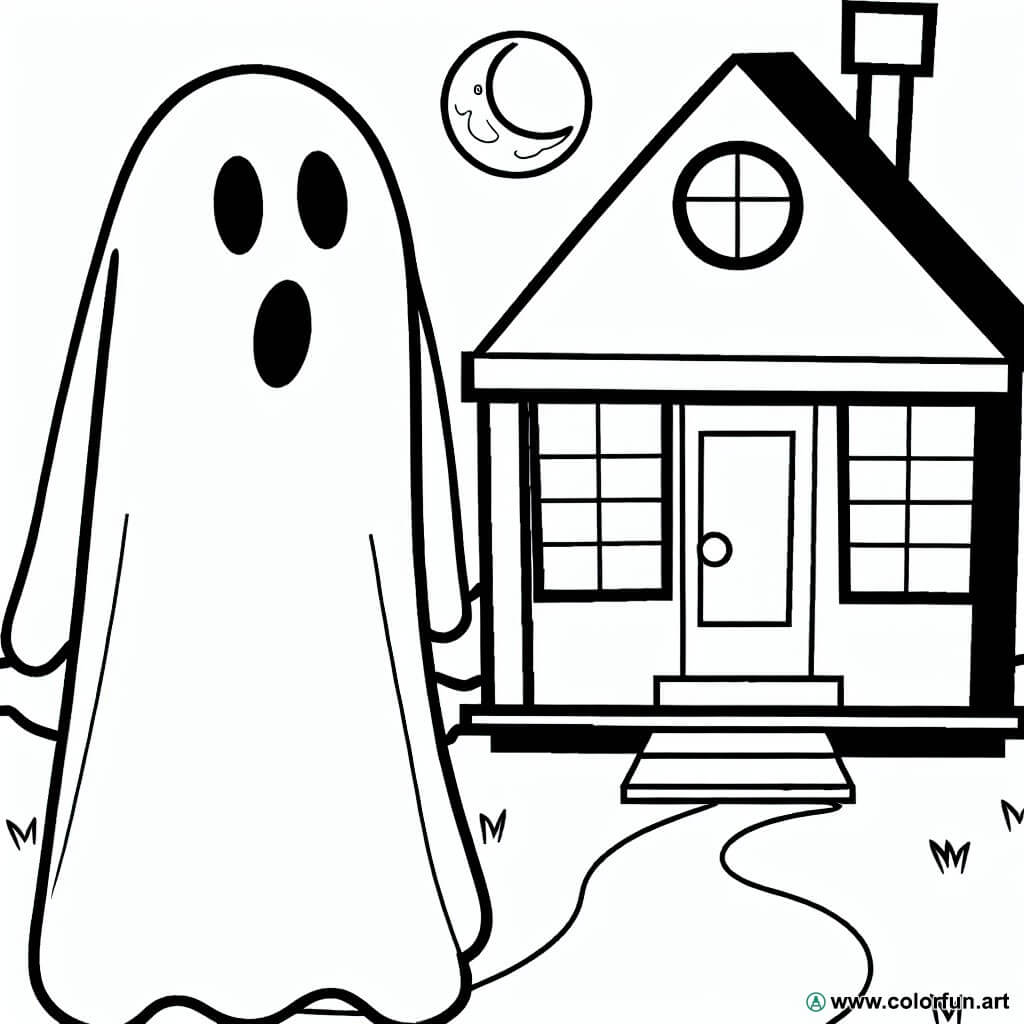 coloring page halloween ghost house