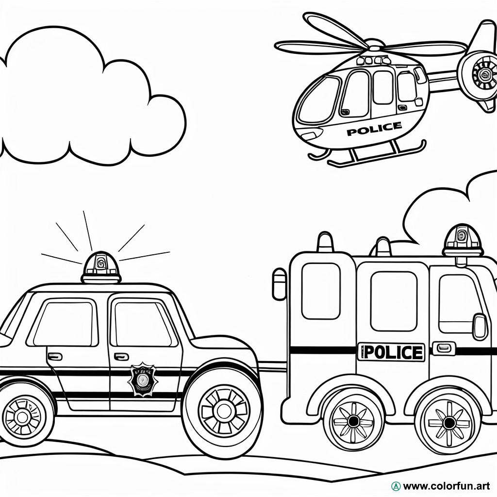 coloring page police vehicles