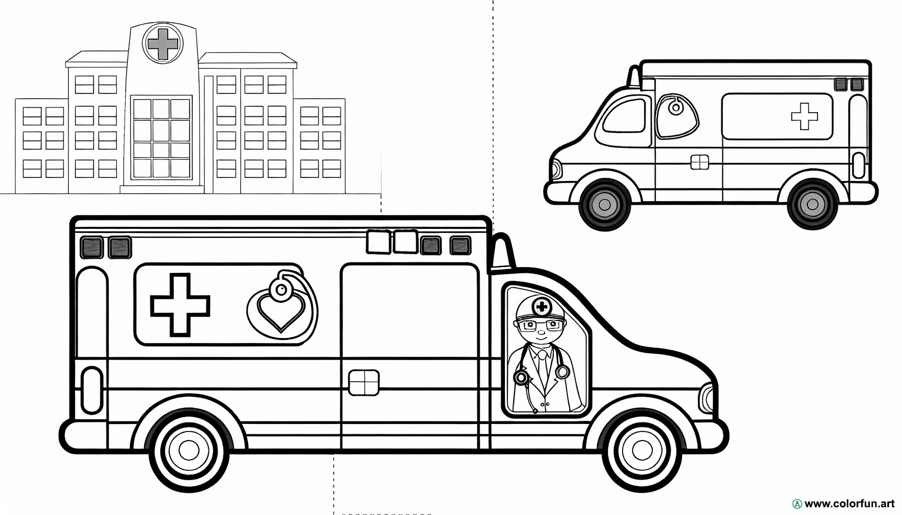 Coloring page ambulance emergency