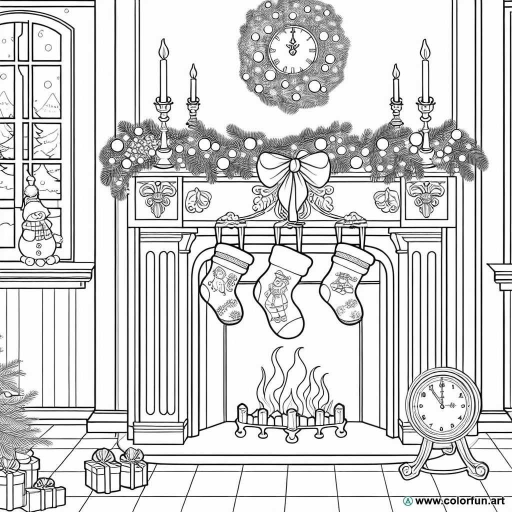 vintage fireplace coloring page