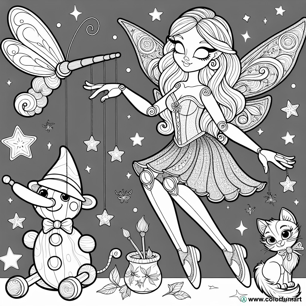 coloring page fairy pinocchio