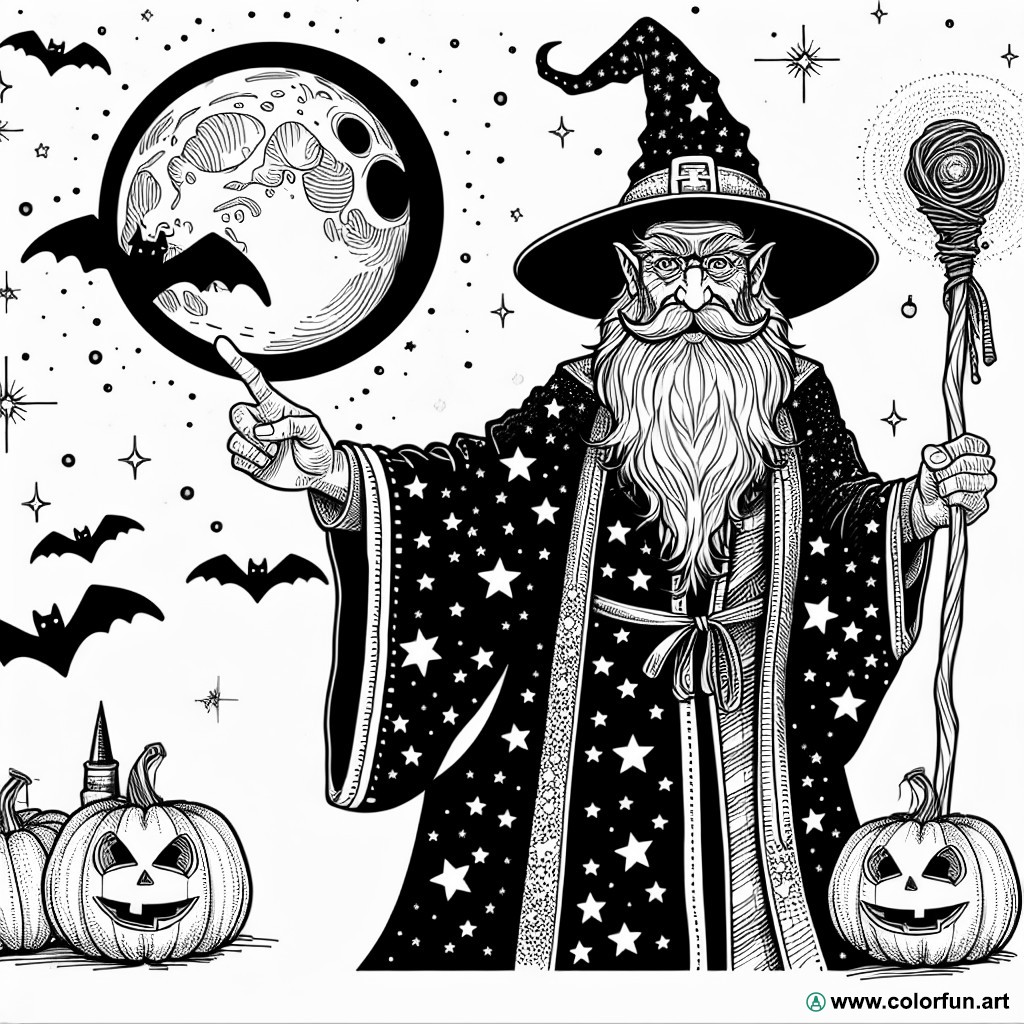 Halloween wizard coloring page