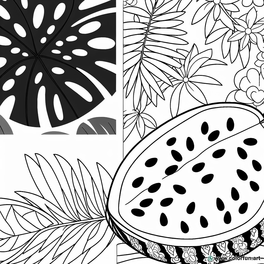 coloring page tropical watermelon