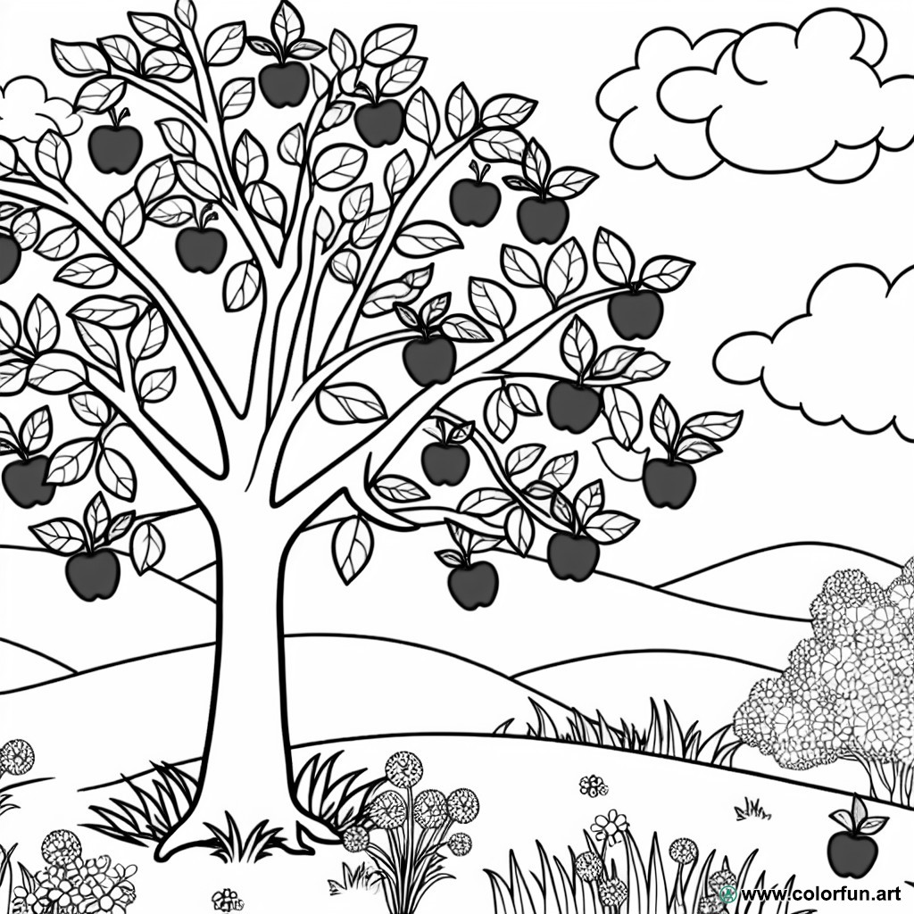 coloring page apple tree nature
