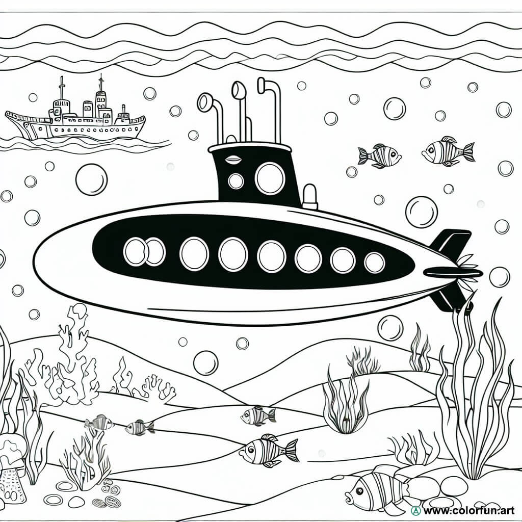 Military submarine coloring page