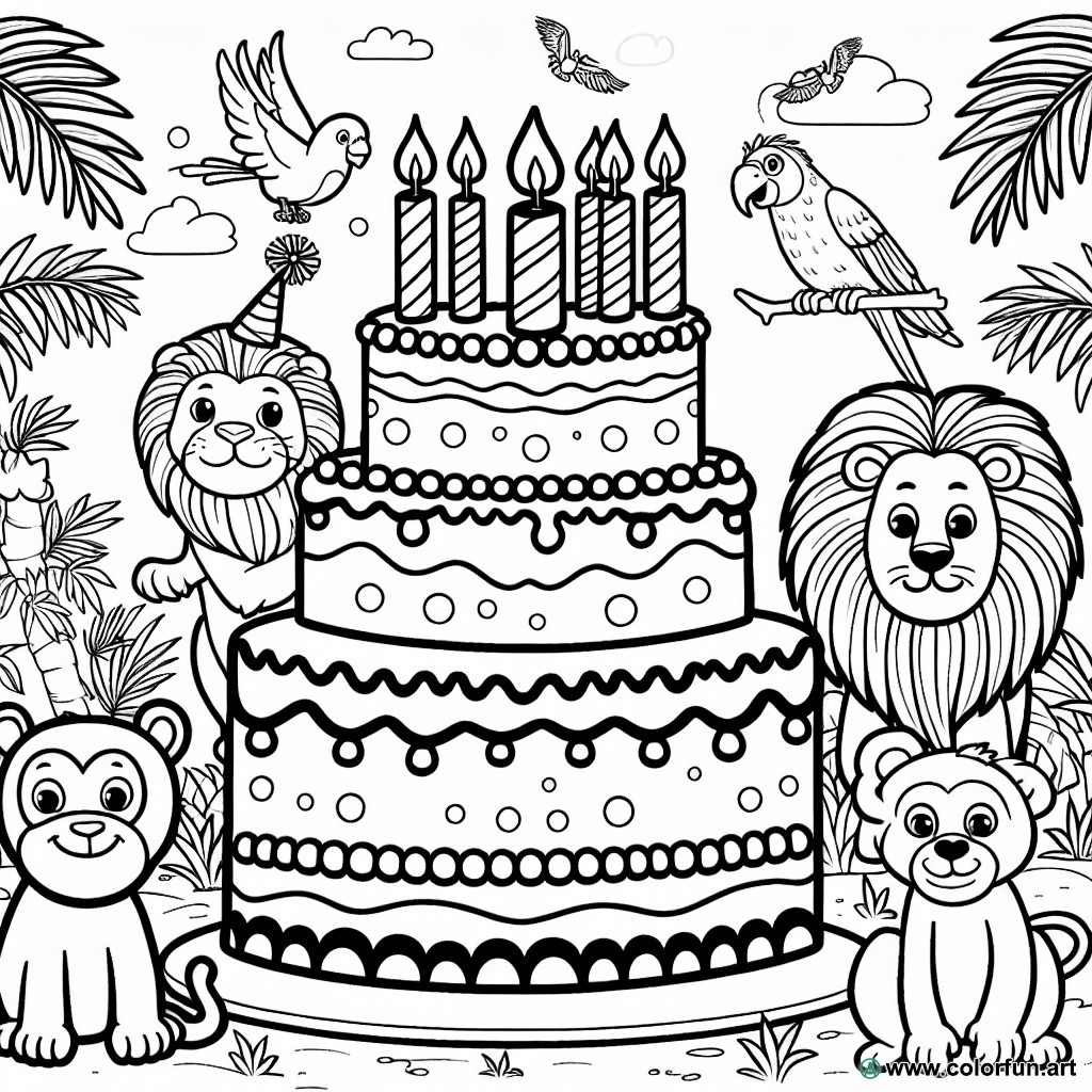 6th birthday jungle animals coloring page