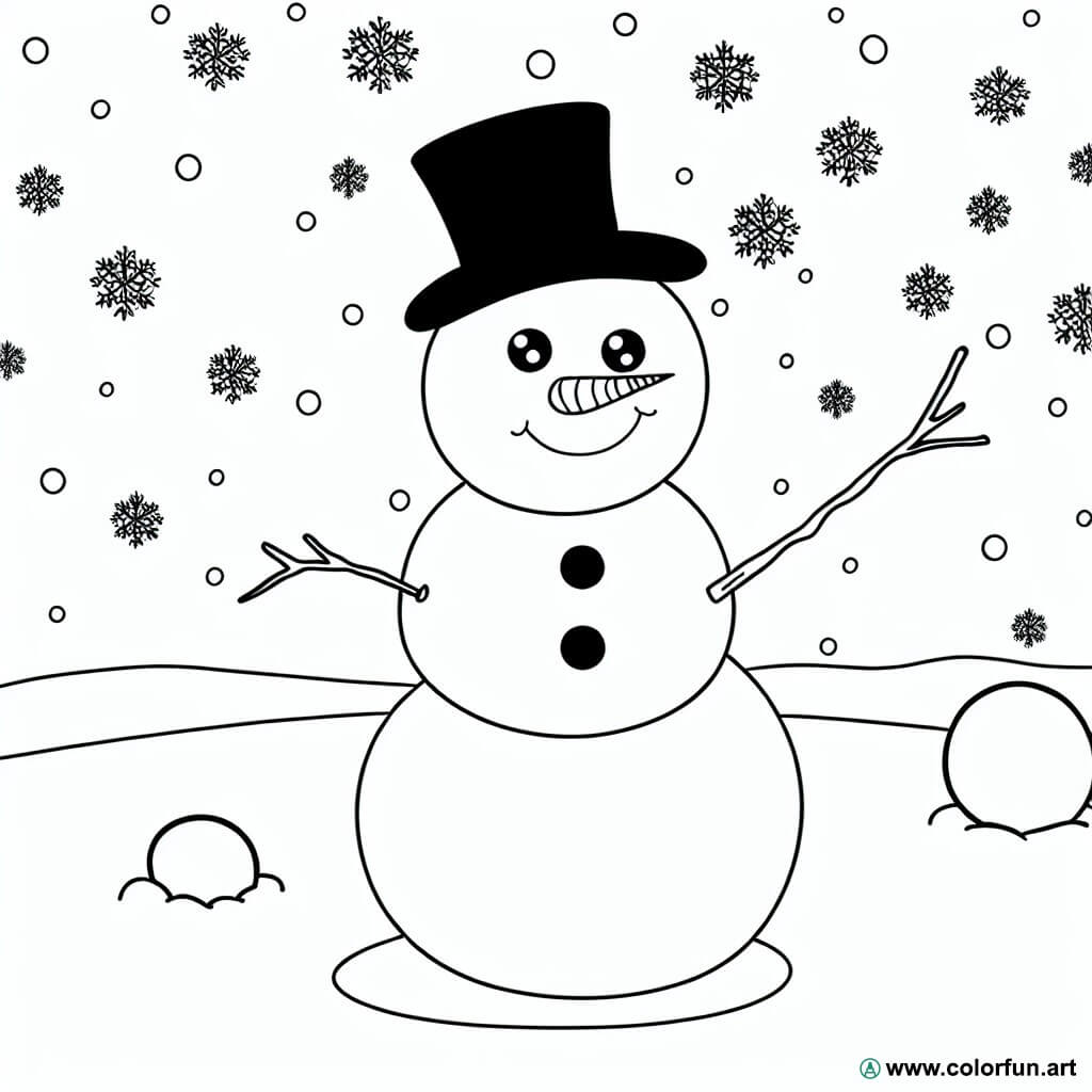 coloring page cute snowman