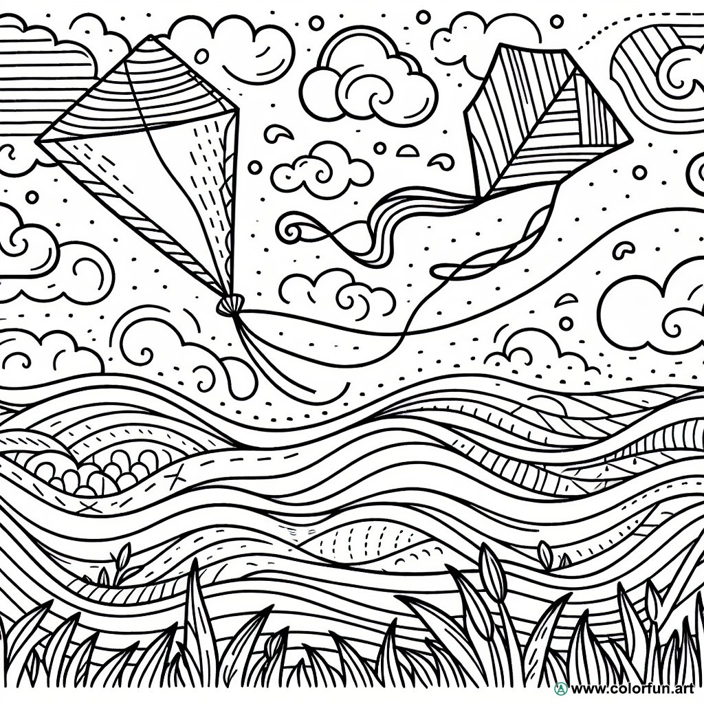 coloring page kite wind