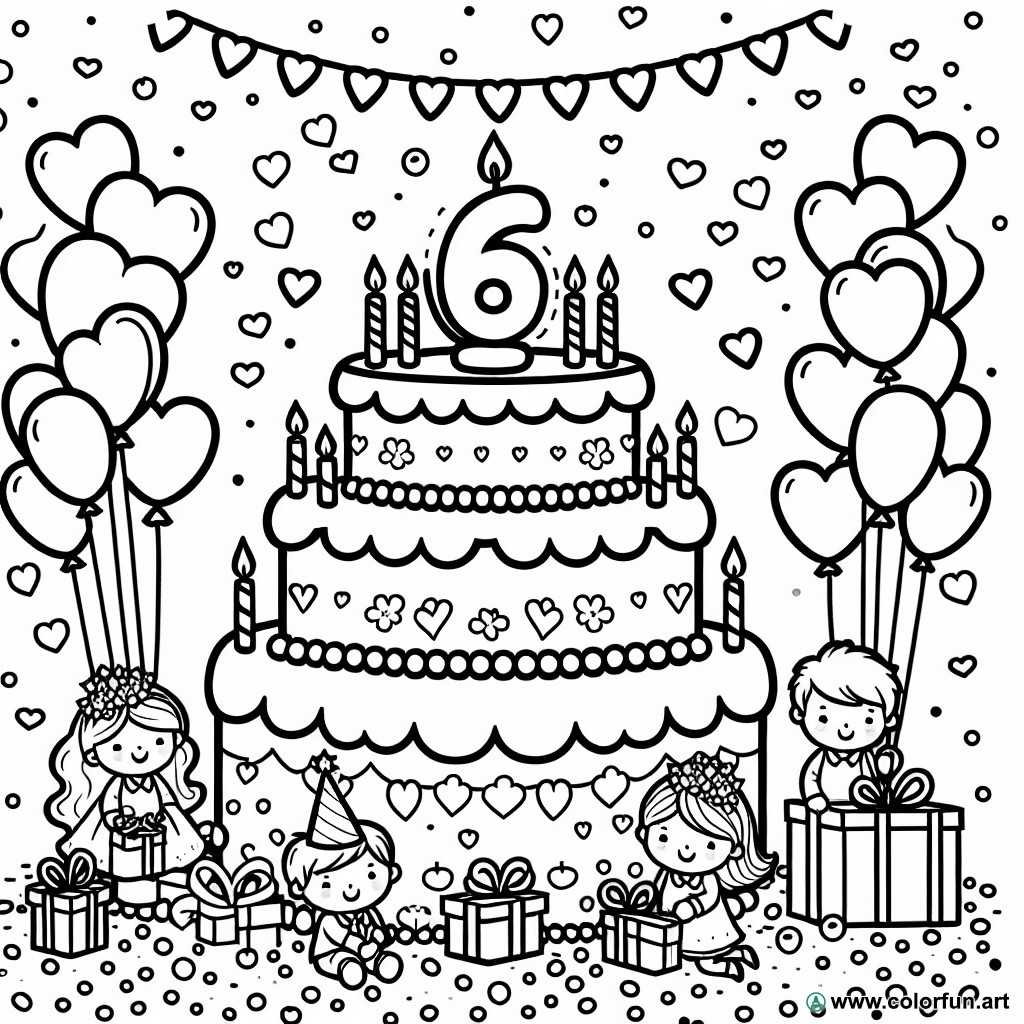 coloring page cake 6 years