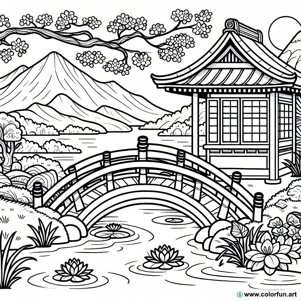 Japanese garden coloring page