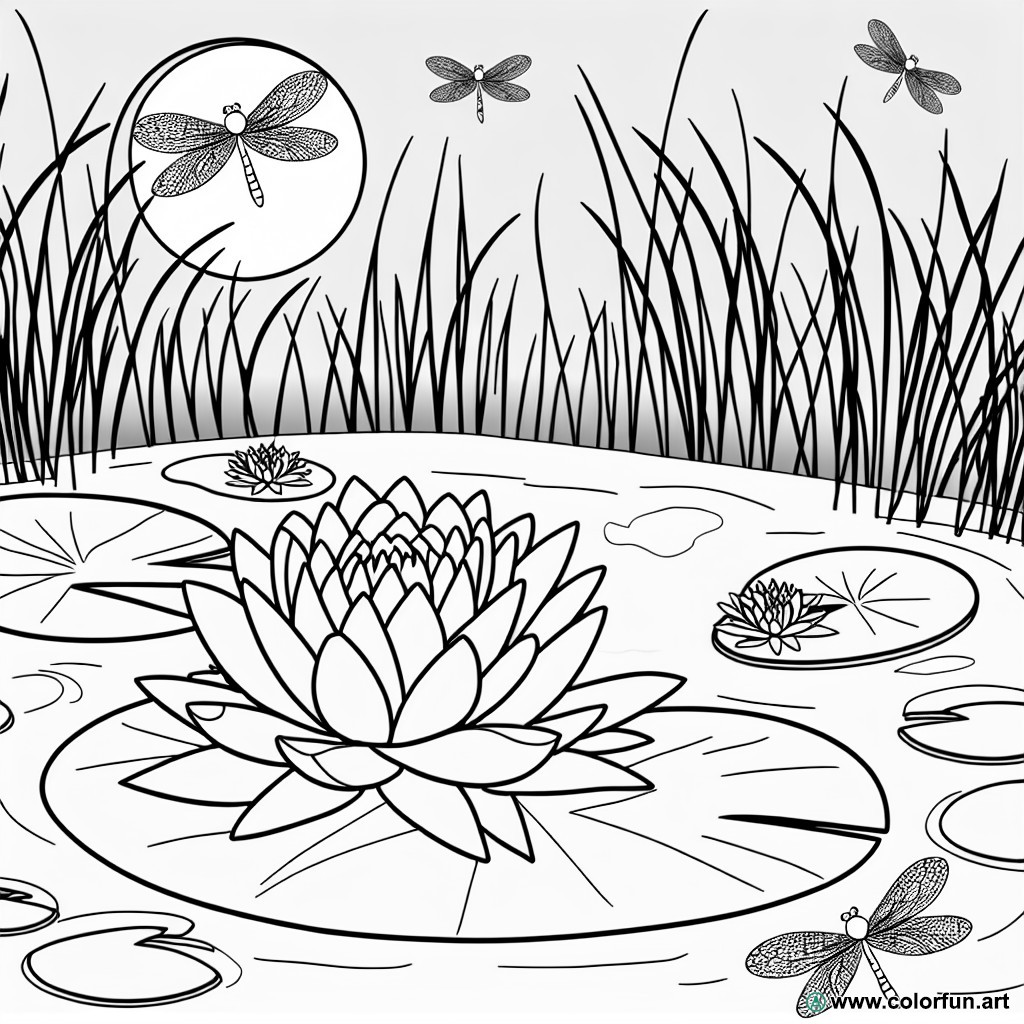 coloring page water lily pond