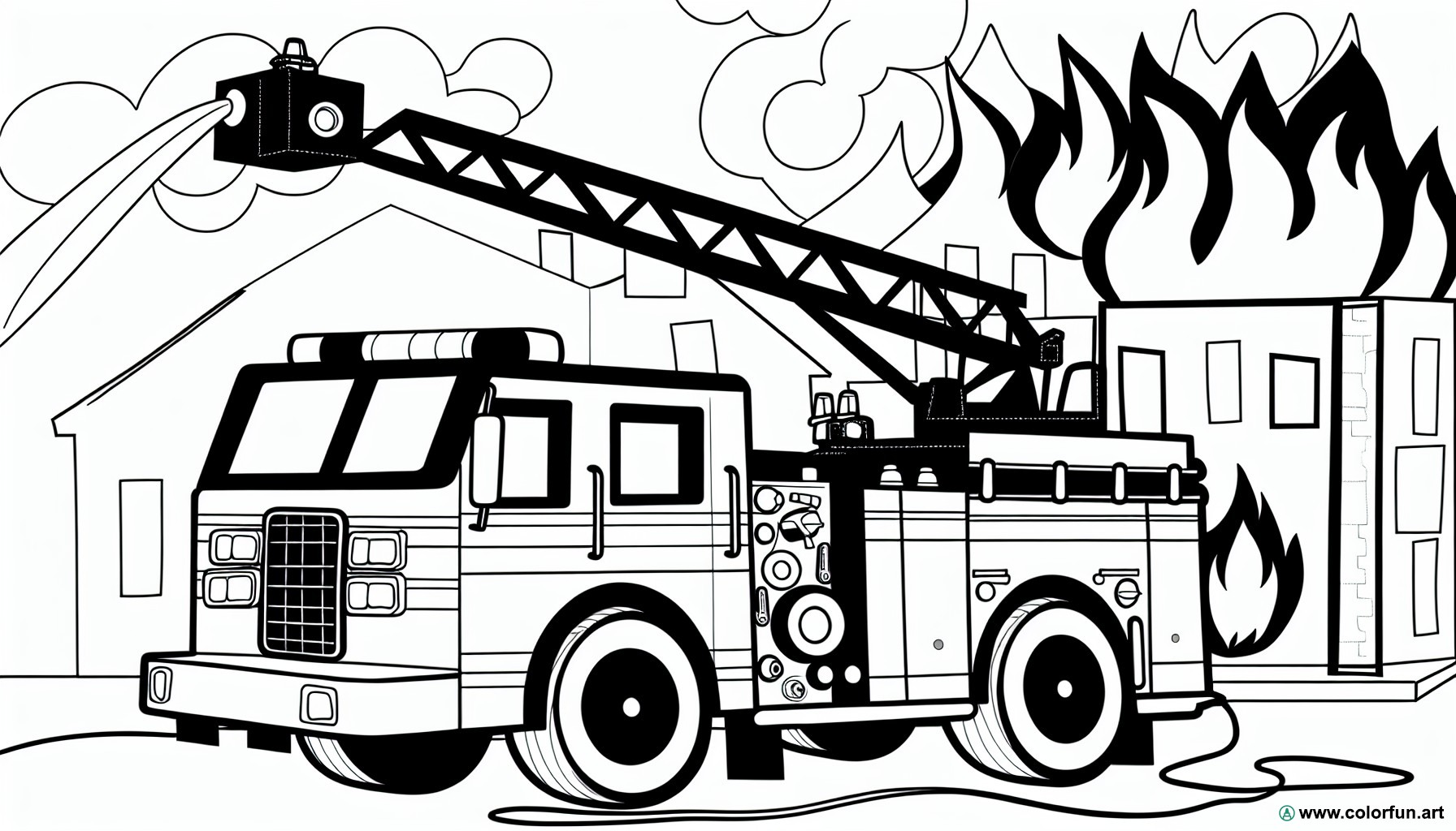 coloring page firefighters vehicles
