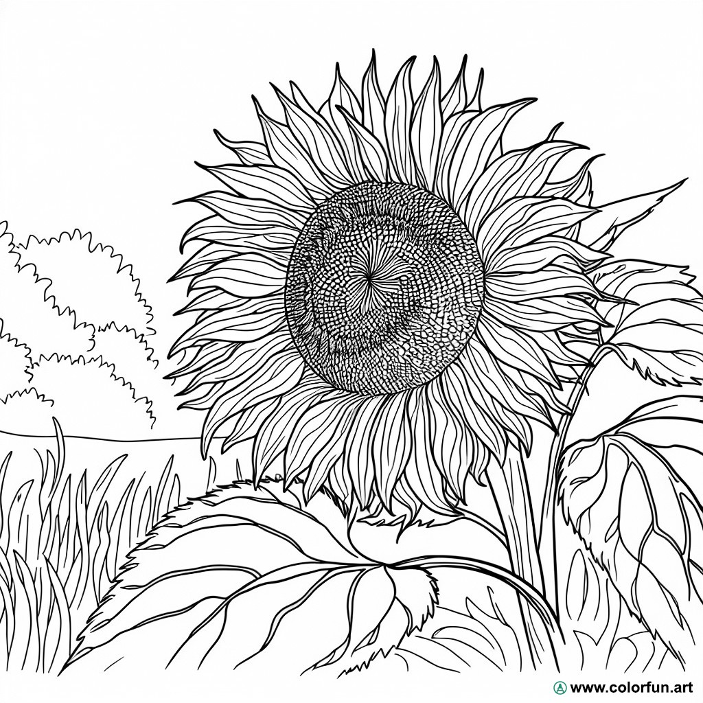 coloring page vintage sunflower