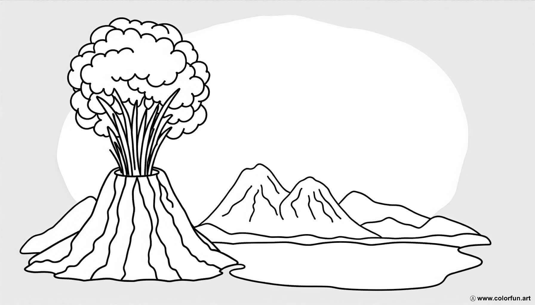 coloring page volcano erupting