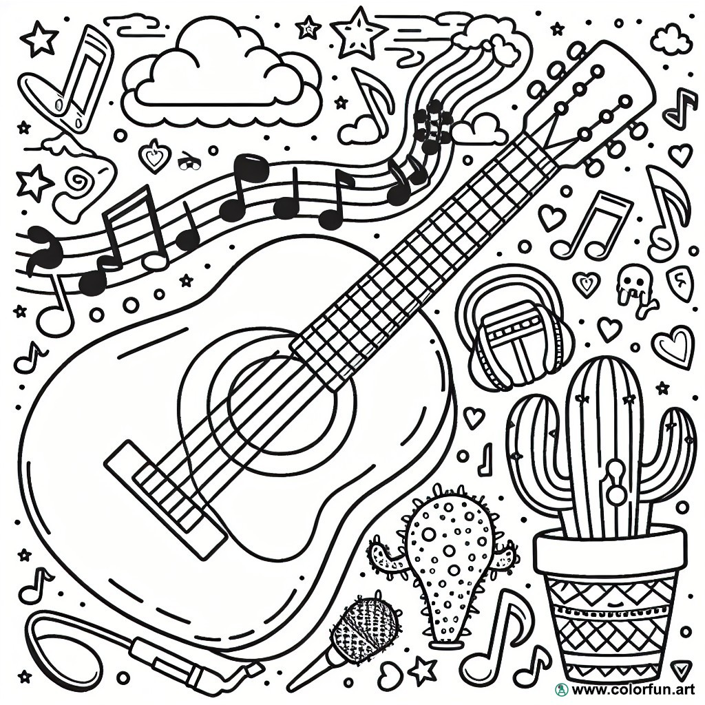 easy guitar coloring page