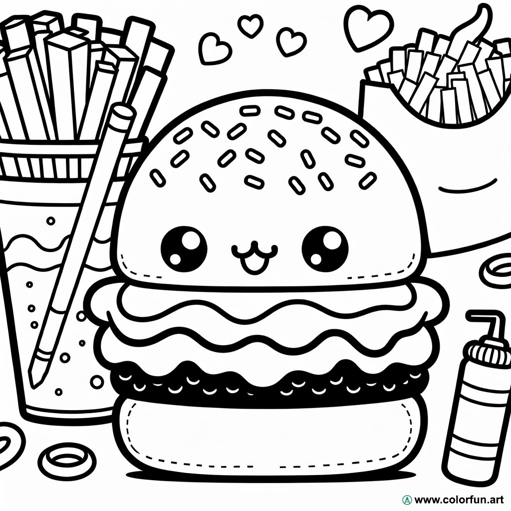 Coloring page kawaii hamburger