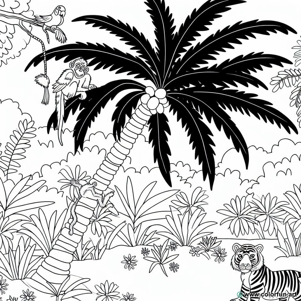 coloring page tropical jungle